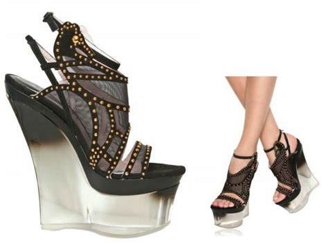 versace perspex lace & stud wedges 2012|versace dresses online.